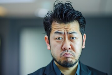 Angry Asian Applicant Disappointed in Bad Job Interview - Business and Bankruptcy Concepts with - obrazy, fototapety, plakaty
