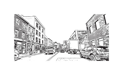 Print Building view with landmark of St. John's is the capital and largest city in Newfoundland and Labrador. Hand drawn sketch illustration in vector.