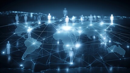 Naklejka premium A group of people are connected to each other through a network of lines. Concept of a global community and the importance of staying connected with others,Business background banner,