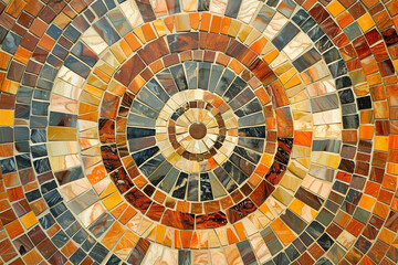 Mosaic tiles forming intricate mandala patterns, in warm, inviting colors, encouraging a sense of interconnectedness and wellness. Abstract background wallpapers