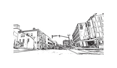 Print Building view with landmark of St. John's is the capital and largest city in Newfoundland and Labrador. Hand drawn sketch illustration in vector.
