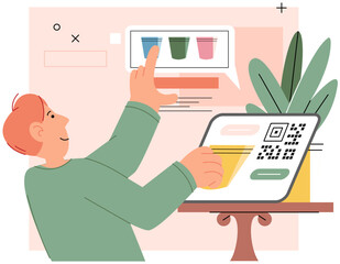 Fototapeta premium Cashless payment. Vector illustration. Contactless payment and touchless technology provide convenient and safer ways to make transactions NFC chip technology enables secure and efficient contactless