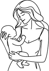 Woman with baby line art illustration, Happy mother day 