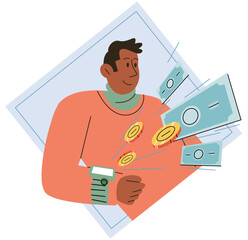 Cashless payment. Vector illustration. Mobile banking apps often include features for making cashless transactions Online payment gateways enable secure and hassle-free digital payments NFC-enabled