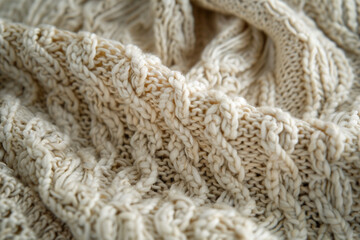 Zoomed in texture of a handcrafted knitwear piece showcasing the cozy intricate patterns 