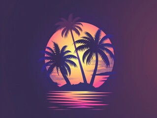 80s synthwave sunset with palm trees  purple and orange background.