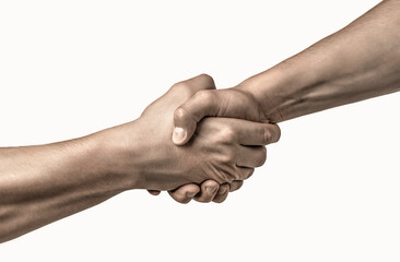 Two hands touching each other. Friendly handshake. Two hands, shaking hands. Two hands, helping arm...