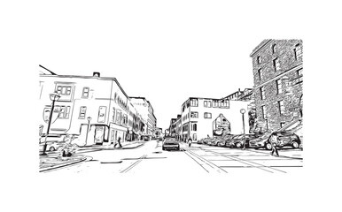 Print Building view with landmark of St. John's is the capital and largest city in Newfoundland and Labrador. Hand drawn sketch illustration in vector.