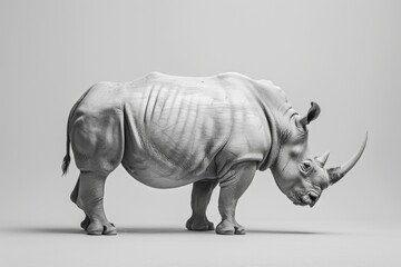 Fototapeta premium A close-up photo of a rhino in black and white. Suitable for educational materials or wildlife conservation campaigns
