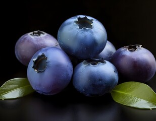 Fresh blueberries on black background. Fruits and summer berries