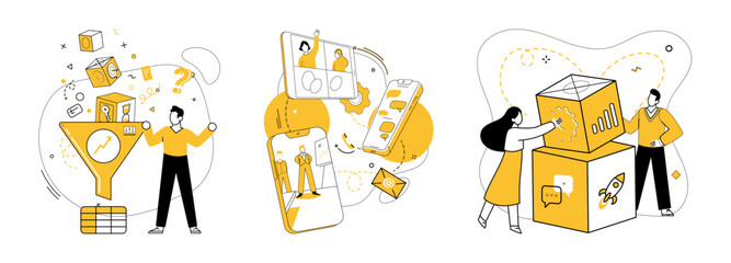 Team collaboration vector illustration. Achieve corporate goals through strategic cooperation, where success is shared answer In realm business, understanding and inspiration fuel development