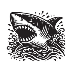 Shark , Shark silhouette , shark black and white ,Logo of an angry shark