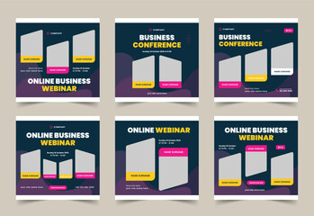 Set of webinar business for social media posts, Online Conference Social Media Posts, Business Webinar