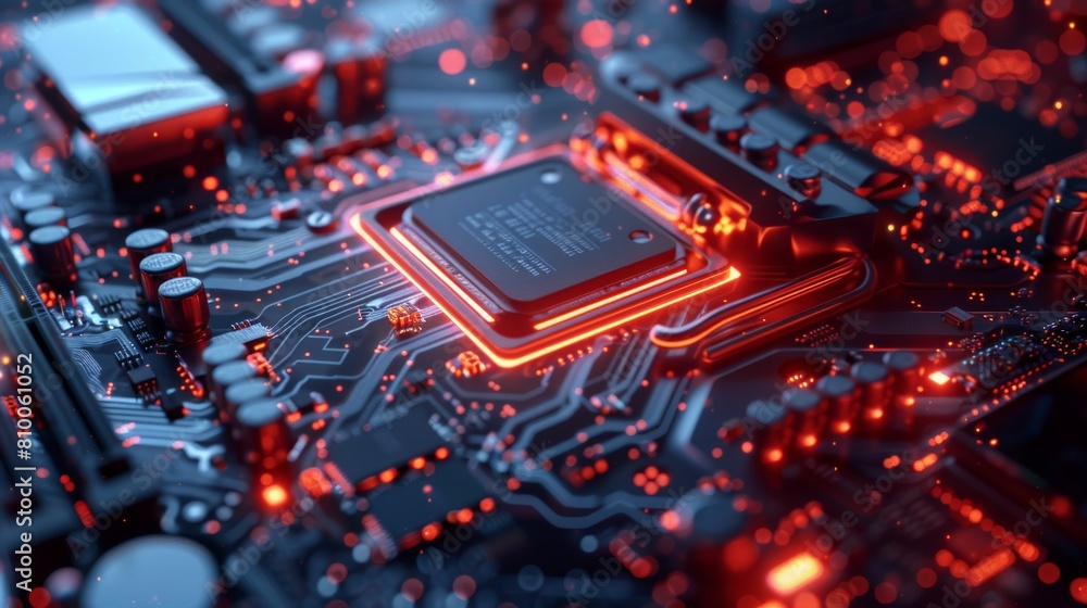Poster futuristic processor circuit board close-up
