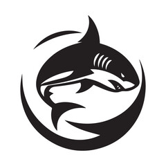 Shark , Shark silhouette , shark black and white ,Minimalist shark vector illustration logo 