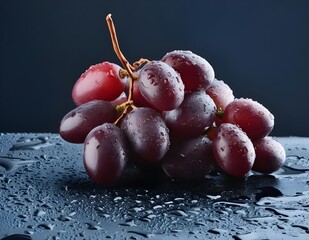 Fresh red grapes with water drops. Fruits and summer berries illustration