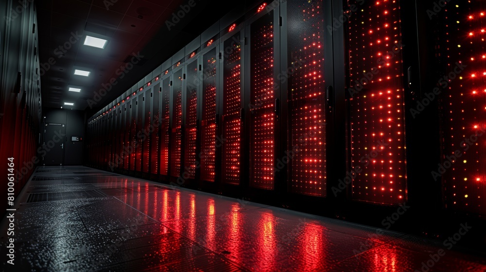 Wall mural Futuristic data center corridor with red illumination