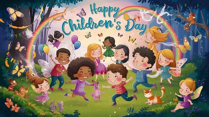 Playful Wishes: Happy Children's Day Illustration
