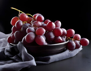 Fresh grapes in a bowl on canvas. Close up shot. Fruits and summer berries illustration