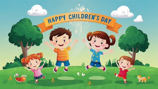 Playful Wishes: Happy Children's Day Illustration