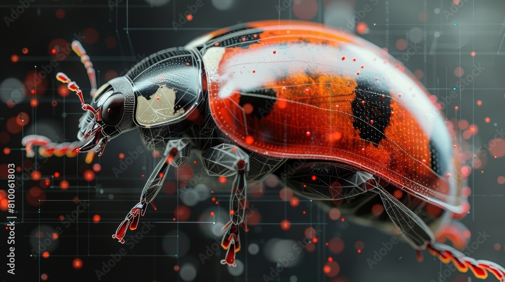 Poster digital ladybug in virtual environment