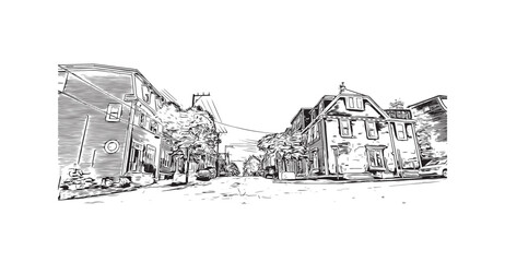 Print Building view with landmark of St. John's is the capital and largest city in Newfoundland and Labrador. Hand drawn sketch illustration in vector.