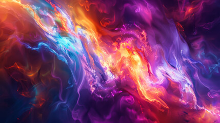 Colorful wave of light with purple and red areas. The wave consists of many different colors and is very bright. Abstract background.