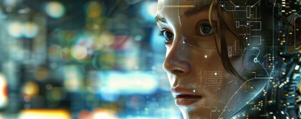 Future vision: woman with digital overlay interface