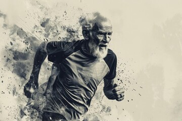 A senior athlete competing in a marathon, embodying vitality and endurance