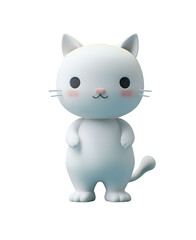 Cute Chibi White Cat: A 3D Render Cartoon Illustration in Toy Style for Kids, Isolated on Transparent Background, PNG