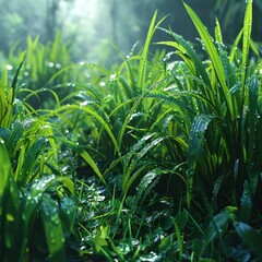 Obraz premium close up of green nature, texture background, some water drops, flat vector illustration