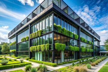 Fototapeta premium Modern urban ecology. Reducing carbon dioxide emissions in the city. An environmentally friendly stylish building with planted green plants to normalize the oxygen content in the air.