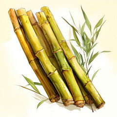 Watercolor Bamboo shoots Illustration, Generative Ai