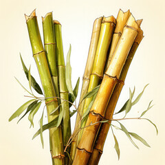 Obraz premium Watercolor Bamboo shoots Illustration, Generative Ai