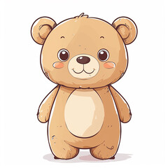 Fototapeta premium A white background with a cute cartoon illustration of a full body cute bear in the center.