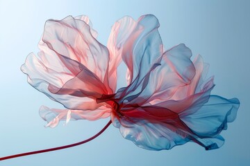 translucent red flower on a blue background