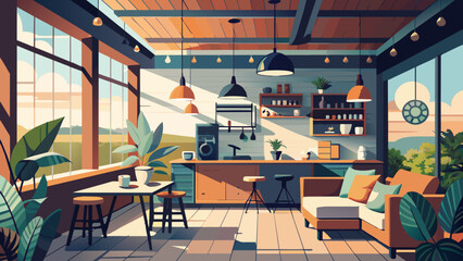 Modern Cozy Coffee Shop Interior with Trendy Decor