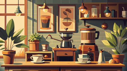 Cozy Vintage Coffee Shop Interior Illustration