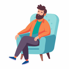  Bearded man concept. A person is resting or thinking about something vector illustration 