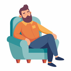  Bearded man concept. A person is resting or thinking about something vector illustration 