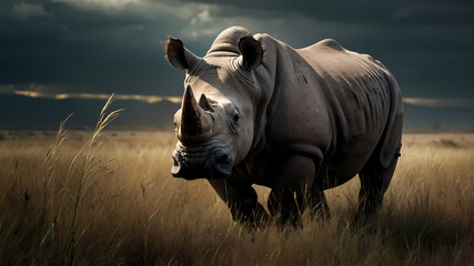 Obraz premium rhino at sunset