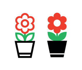 Potted flower icon. Symbol of nature or beauty. Attribute of spring, summer or apartment interior.