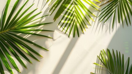 Fototapeta premium Lush Green Leaves Dancing Against White Canvas