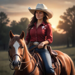 A cowgirl riding a horse