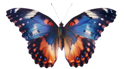 Blue orange butterfly with spread wings cut out on transparent background , png transparent