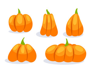 Pumpkin flat icons set. Halloween pumpkin. Thanksgiving pictogram