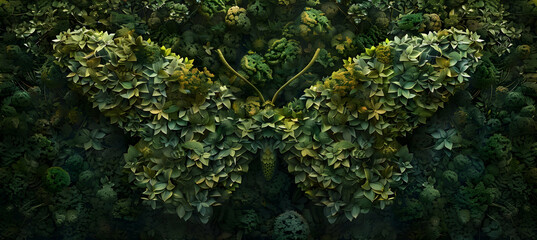 An artistic portrayal of a hedge trimmed into the shape of a butterfly, focusing on the wings' detail and the vibrant greenery, captured with an ultra HD camera in natural light