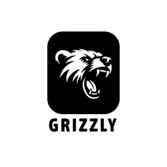 Bear logo. Angry grizzly bear pictorial logotype for business, company, logo, stamp, mascot, label. Bear head. Bear silhouette.