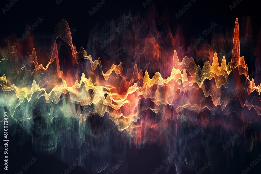 Poster digital rendering of sound wave frequencies in a captivating visual composition