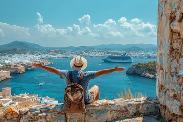 Person Sitting on Wall With Arms Outstretched